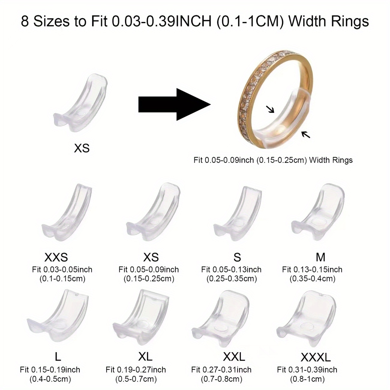  Ring Sizer Adjuster for Loose Rings, 16 Pack 8 Sizes