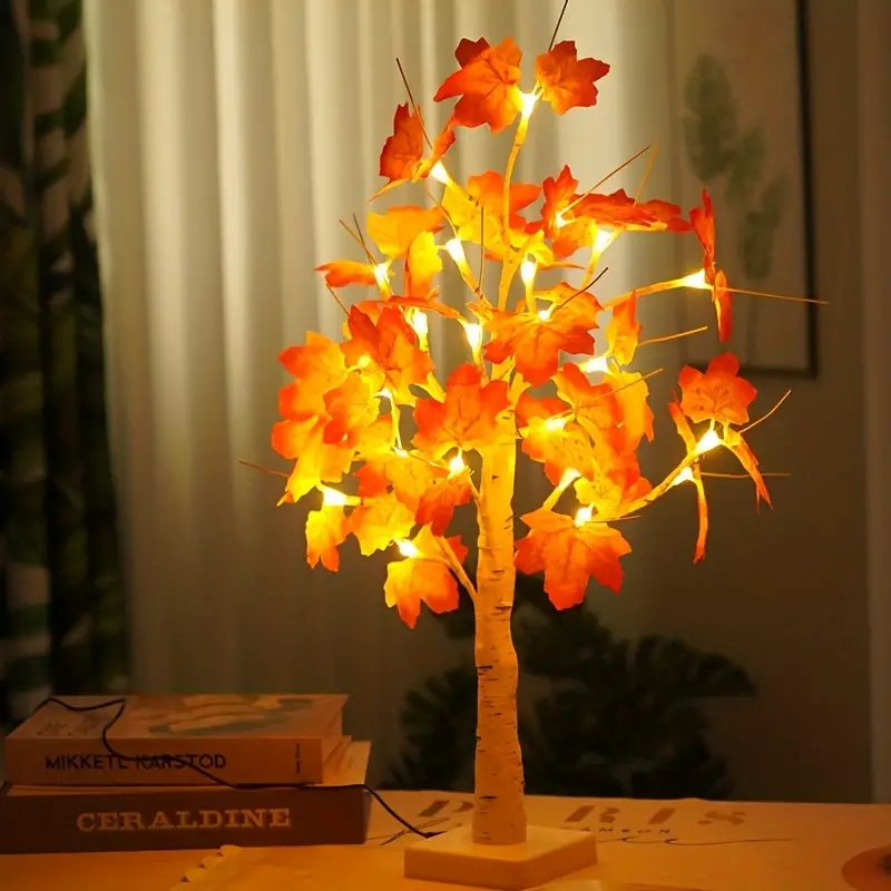 1pc maple tree lamp lighted maple tree thanksgiving decorations led tabletop tree lights artificial bonsai tree lamp fall centerpieces for tables autumn christmas halloween fall decor for home warm white details 4