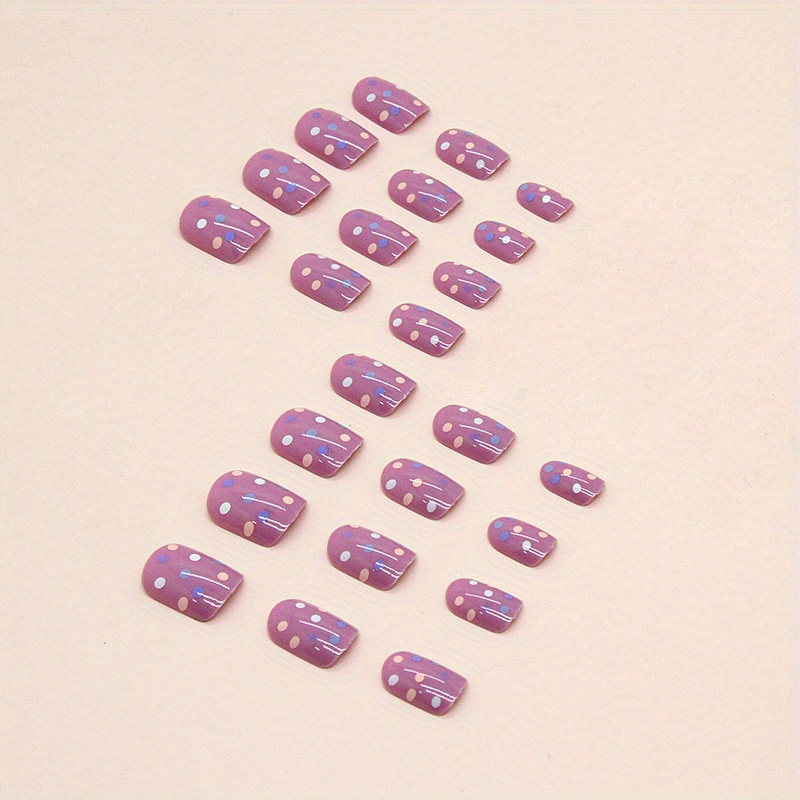 Short Oval Press On Nails With Colorful Dot Designs,acrylic Squoval ...