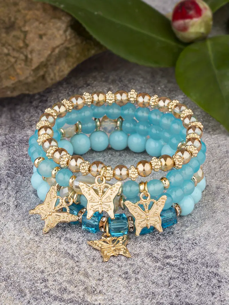 4pcs bohemian bracelets creative hand jewelry butterfly crystal multilayer stretch beaded bracelets details 1