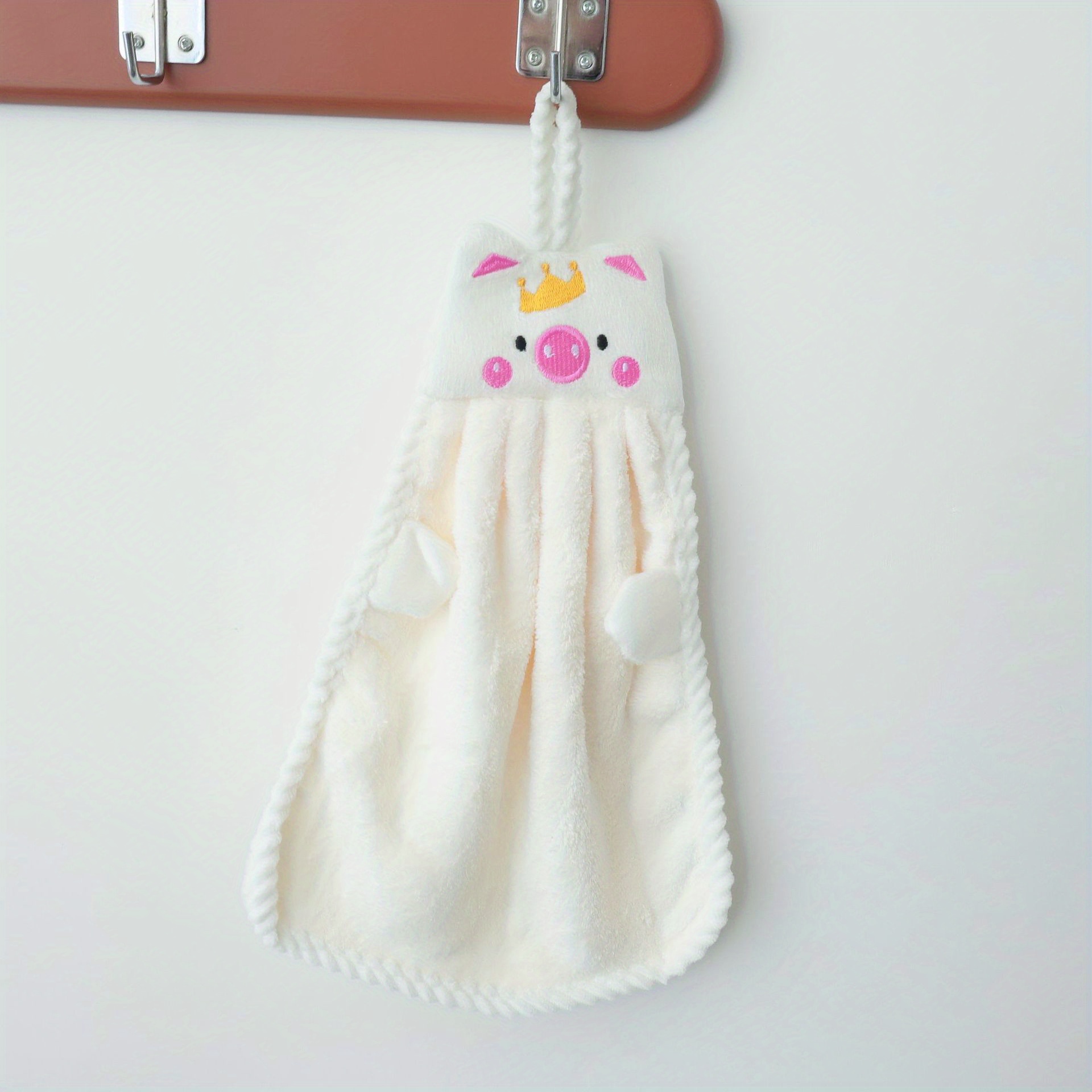 1pc Cute Pig Shaped Hanging Kitchen Towel, Solid Color Drying Hand