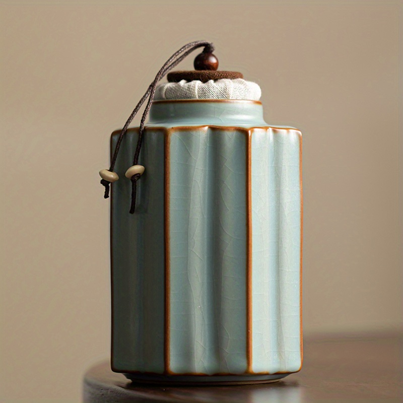 1pc Ru Kiln Tea Caddy, Ceramic Tea Caddy, Household Chinese Tea Caddy, Coffee Bean Storage Tank, For Dual Purposes