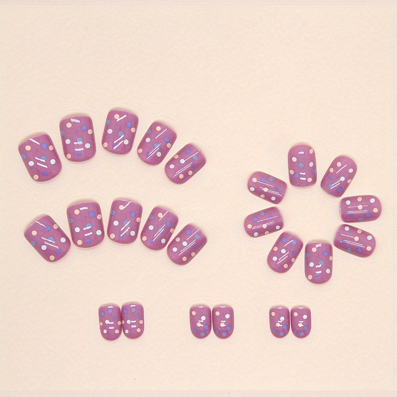 Short Oval Press On Nails With Colorful Dot Designs,acrylic Squoval ...