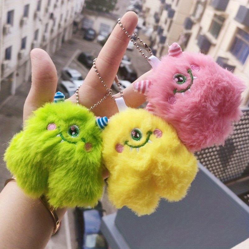 Cute Cartoon Plush Doll Pom Pom Monster Keychain Car Pendant Keyring  Ornament Bag Purse Charm Accessories - Temu Norway