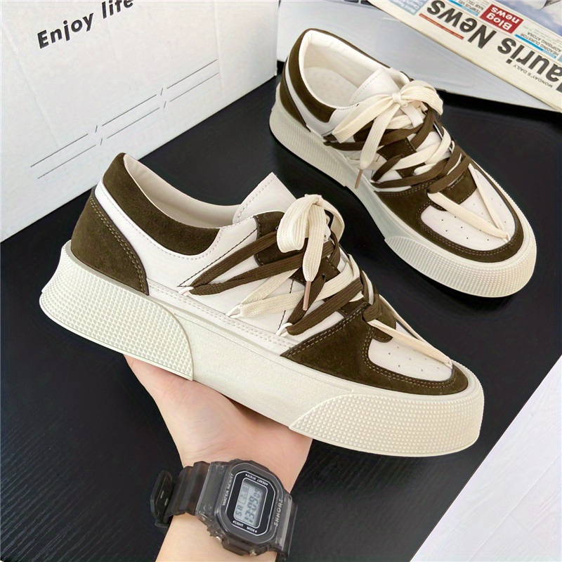 Men's Trendy Color Block Low Top Rope Lace-up Skate Shoes, Casual Outdoor  Wear-resistant Anti-skid Flat… in 2023