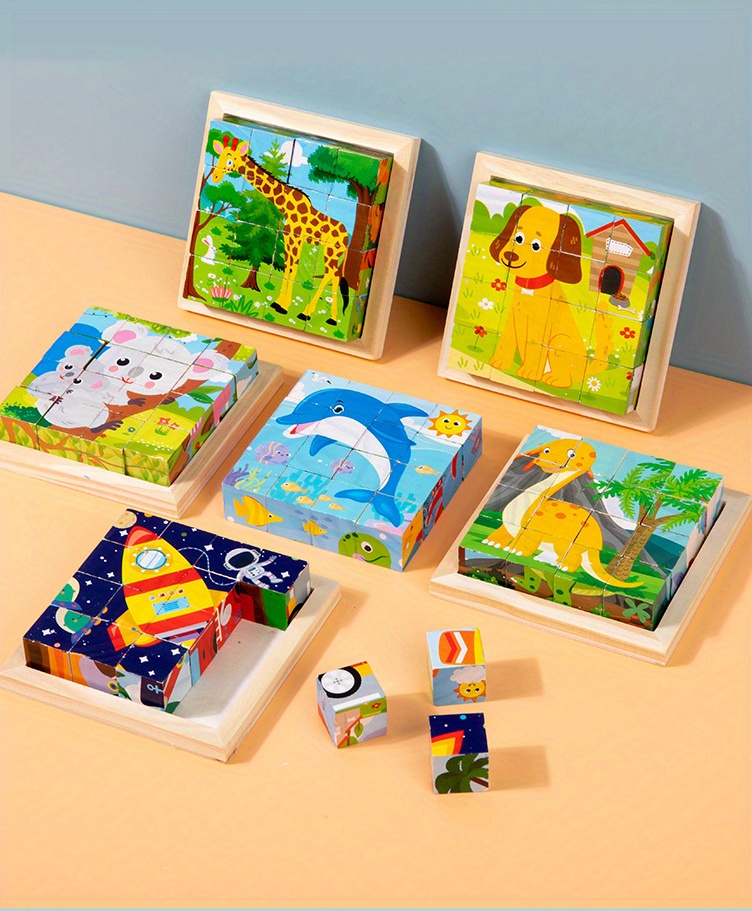 Puzzles en Bois pour Enfant, 6 en 1 Puzzle Animaux 3D Cube Bloc de  Construction Jeux Montessori Jouet Éducatif Préscolaire Cadeau Anniversaire  Noël pour CJL-SHAW