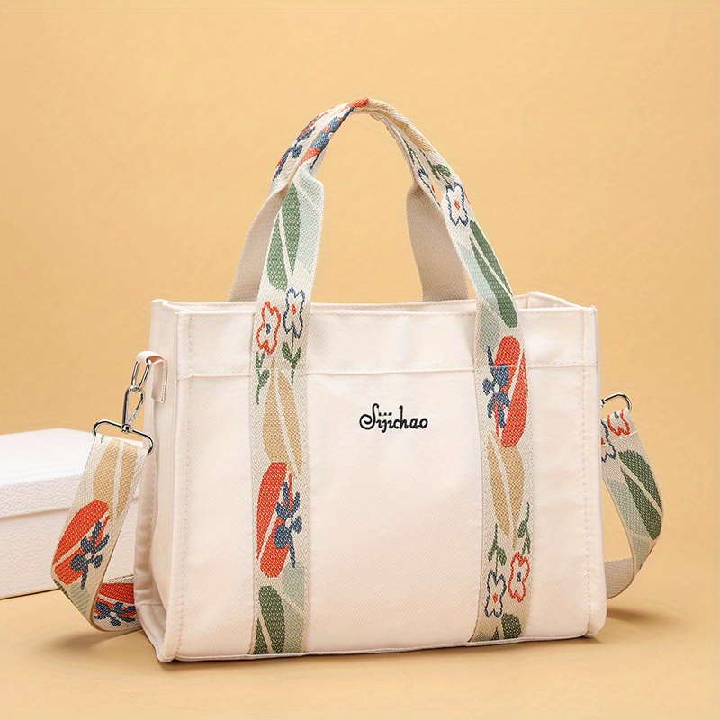 Fashion Canvas Tote Handbag, Lightweight Shoulder Bag With Detachable  Flower Print Strap - Temu Norway