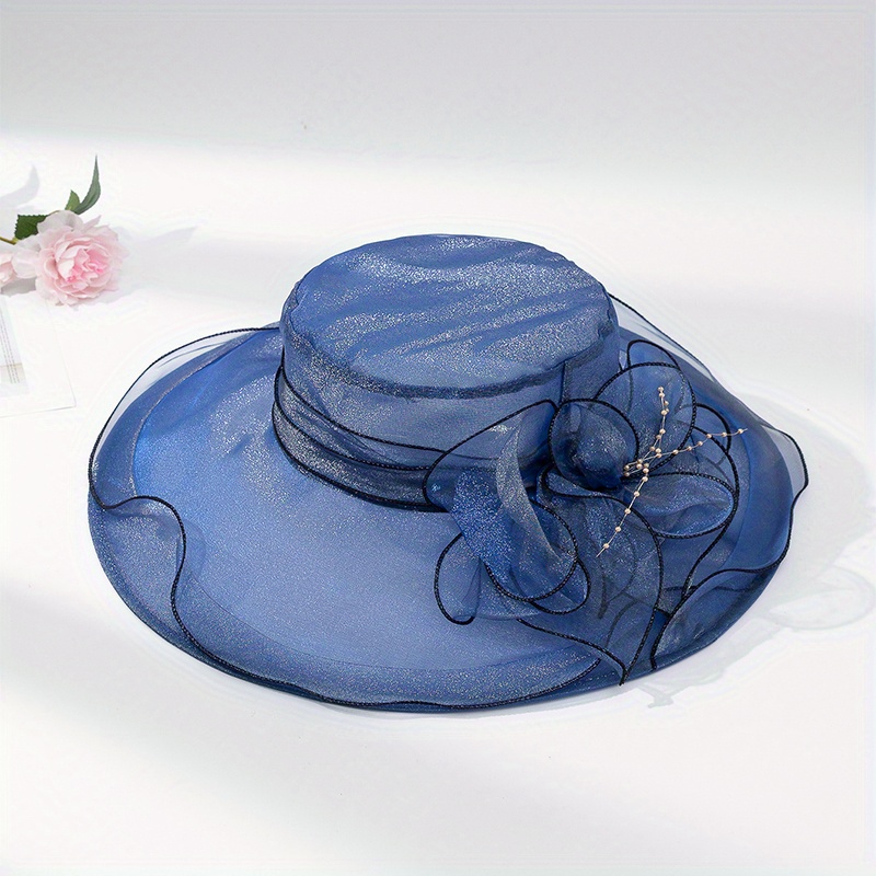 Organza Breathable Derby Hat Mesh Lace Flower Sun Hat - Temu