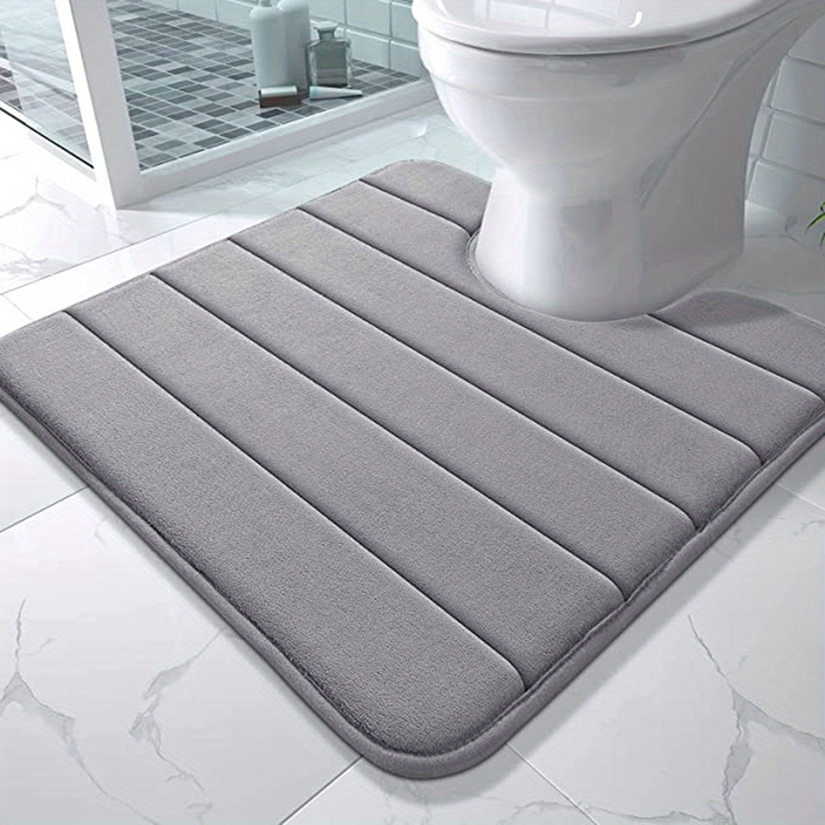 Memory Foam Bathroom Mat Set, 2pcs Soft Bathroom Rugs, 18.5x23.6 And  23.6x19.6 U Shape, Suitable For Bath Mat, Toilet Lid Cover, Absorbent,  Non-slip, Thick, Quick Dry, Applicable To Bathroom Mat