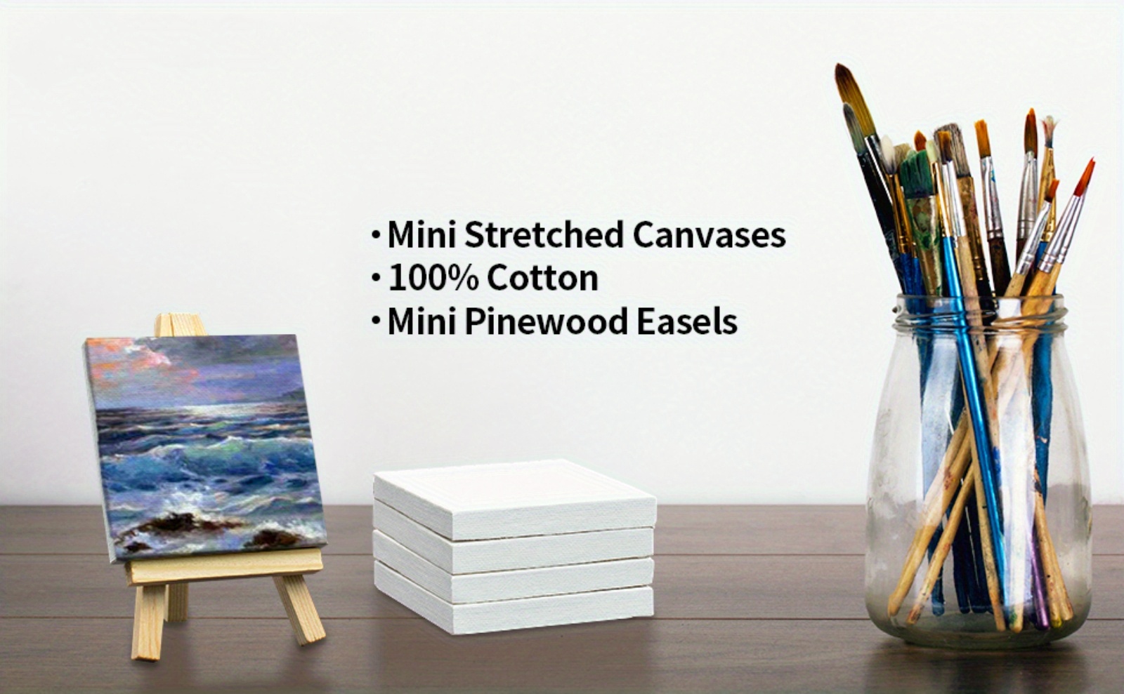 WYBG 4 Pieces Mini Canvases for Painting with Easel Set, 3x3 Inch Stretched  White Blank Canvas Panels Wood Easels Small Canvas with Easel Small Canvas
