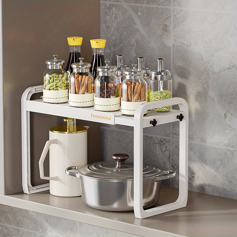 Bathroom Countertop Organizer, 2-tier White Spice Rack, Stackable