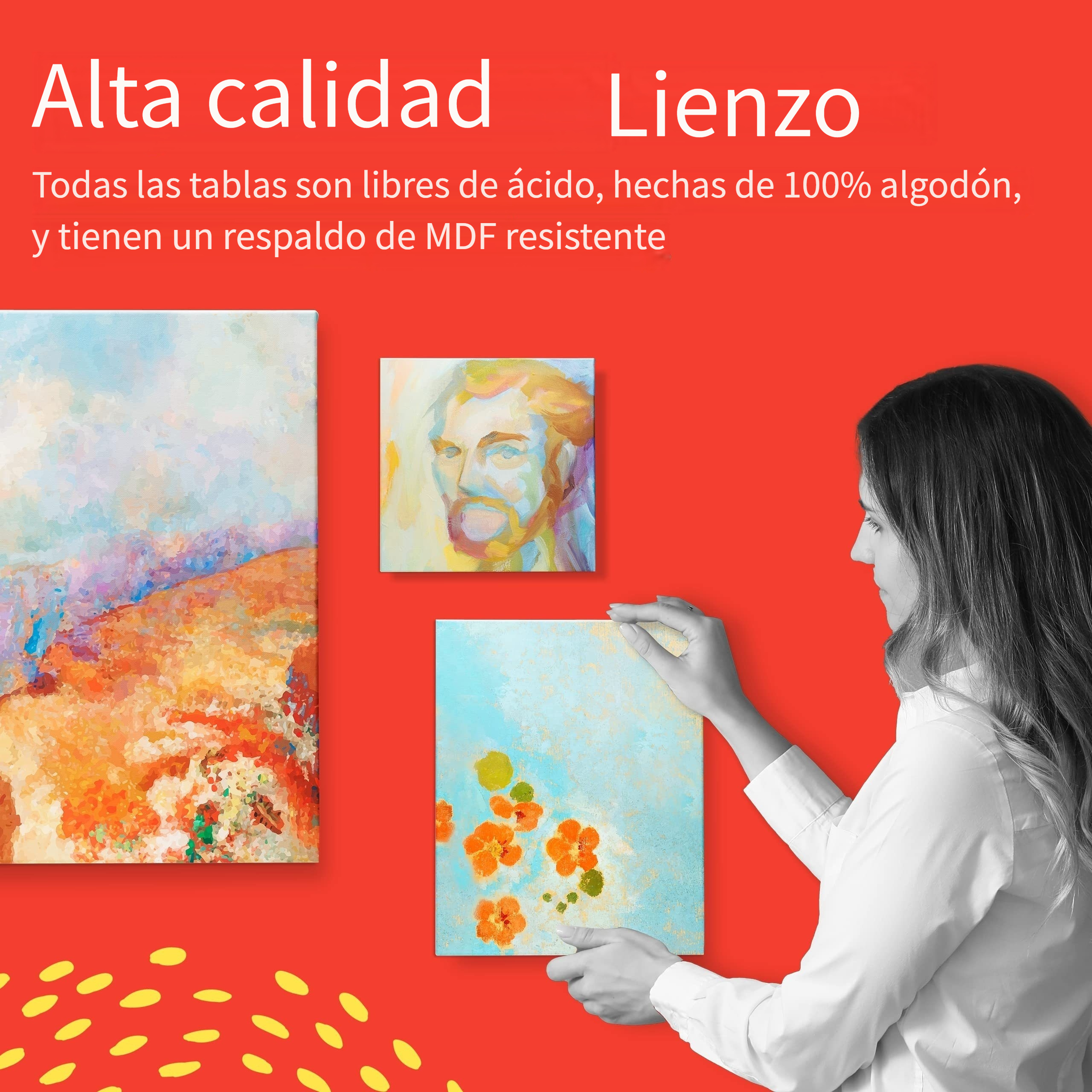 Lienzo Grande en Blanco para Pintar 100 x 100 x 3.4 cm, 100% algodón.  Válido para todo tipo de pinturas: acrílica, óleo, acuarela Indicado para  amantes de la pintura y profesionales. 