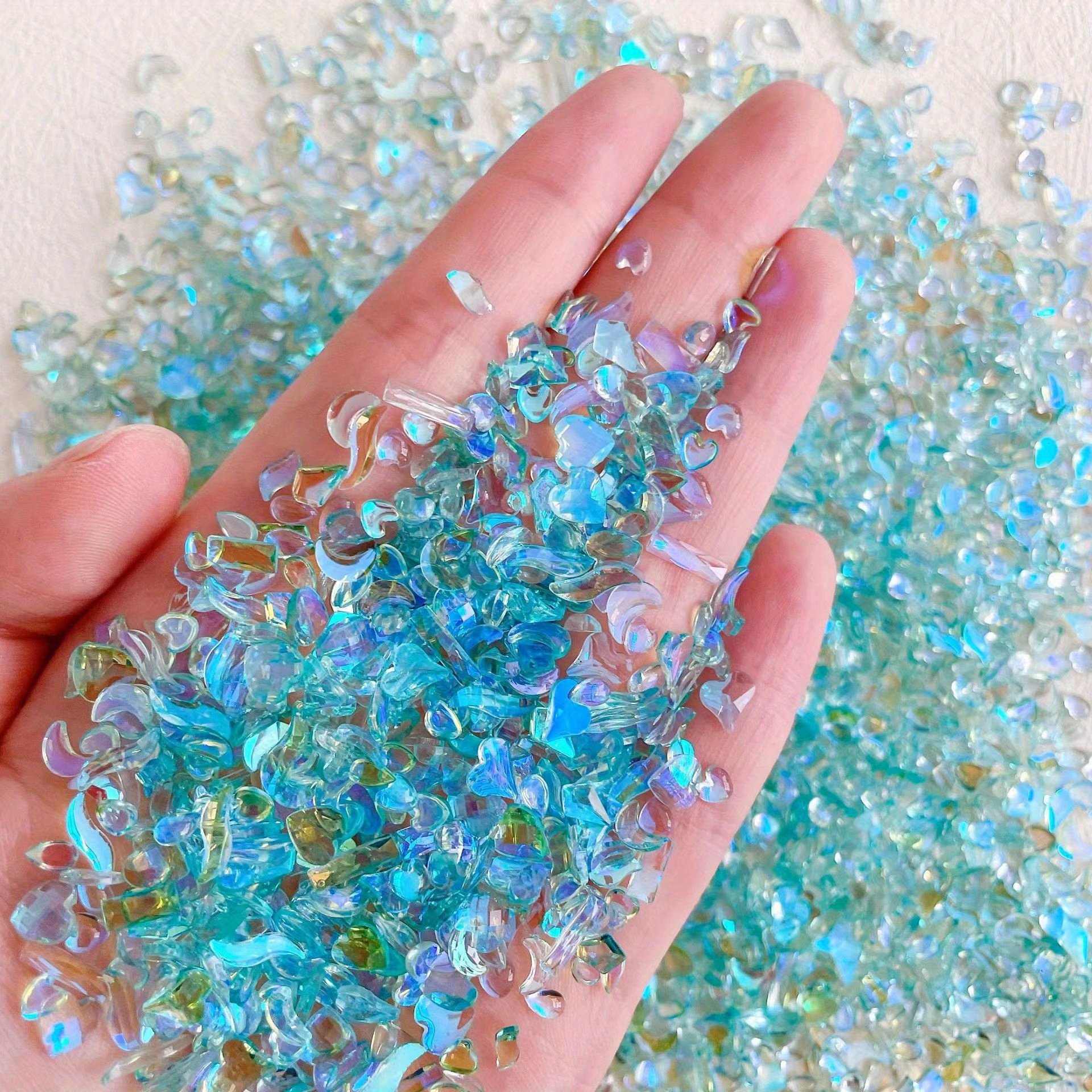  100Pcs Mixed Shape Aurora Glass Crystal Nail Art Rhinestones  Nail Gems Iridescent Clear Nude Flatback Rhinestone Diamonds Stone for 3D  DIY Nails Art Crafts Jewelry Decoration (Aurora Blue) : Beauty 