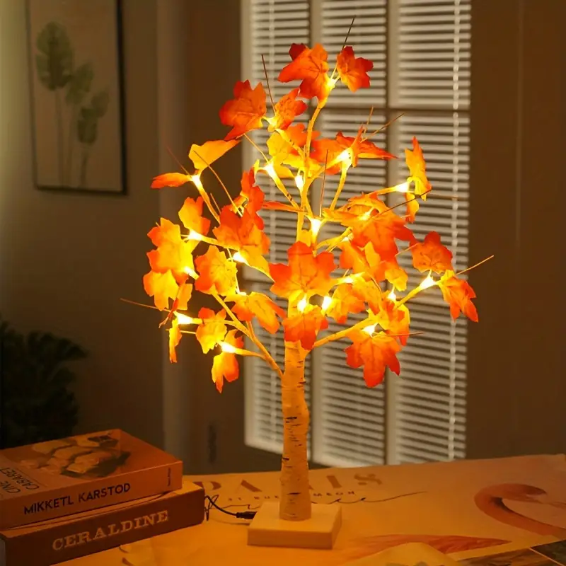 1pc maple tree lamp lighted maple tree thanksgiving decorations led tabletop tree lights artificial bonsai tree lamp fall centerpieces for tables autumn christmas halloween fall decor for home warm white details 3