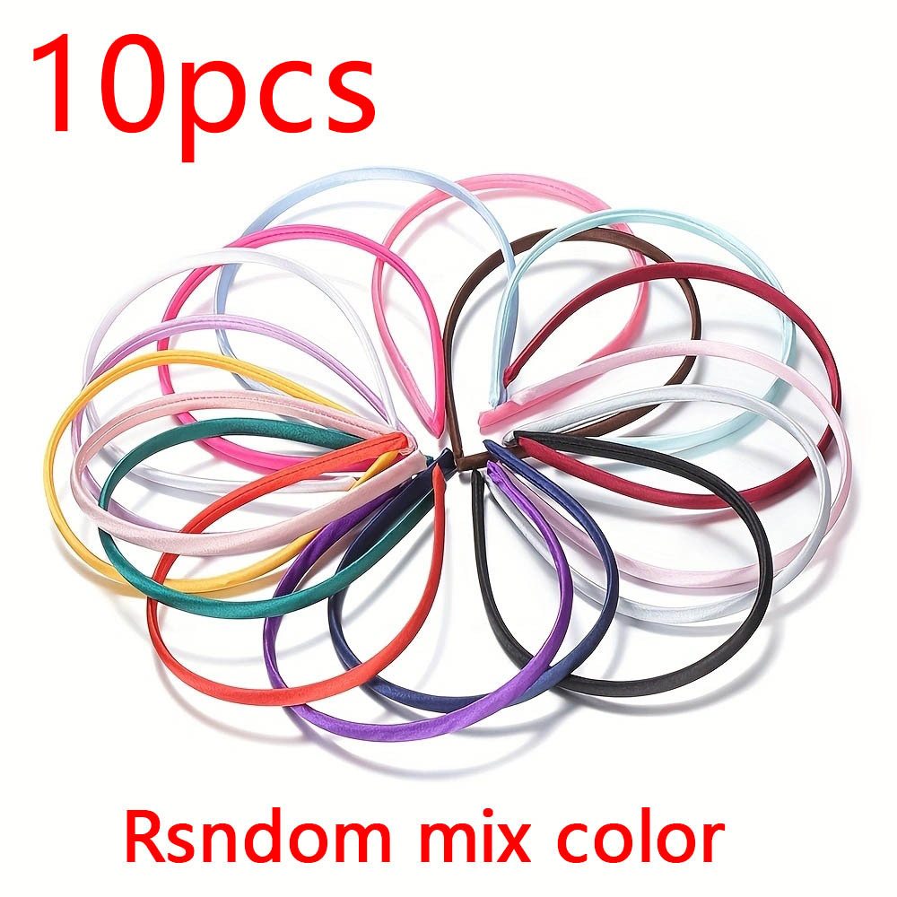 Image of 10pcs 10mm Satin Headband Blanks, Elastic Hair Hoop Bands, Diy Hair Jewelry Making Parts, Cute Plastic Bezel Settings For Women No Plating - Mingxuan