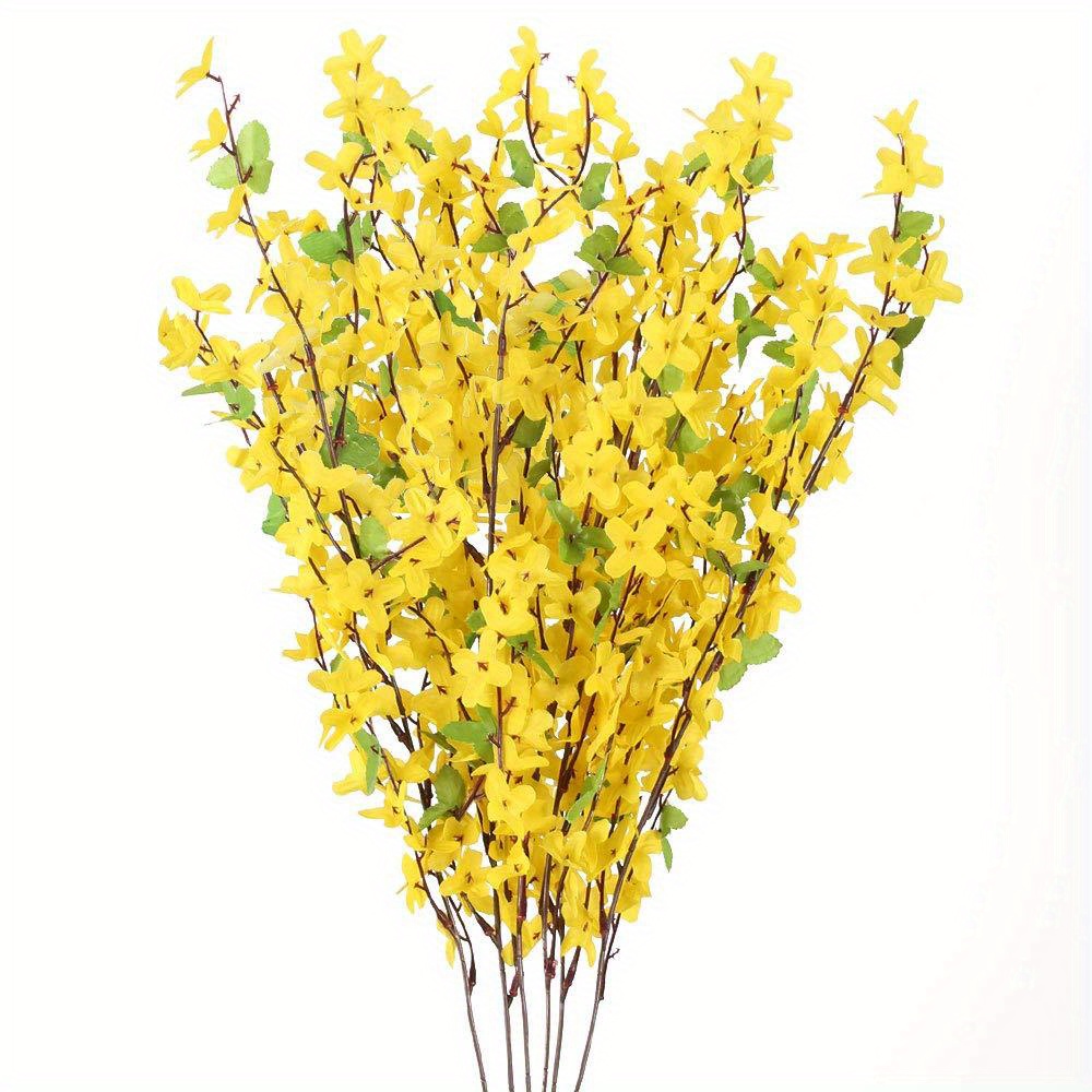 Image of 10/16pcs Artificial Flowers Yellow Fake Long Stem Artificial Flowers For Decoration Indoor Outdoor Wedding Home Bedroom Yard