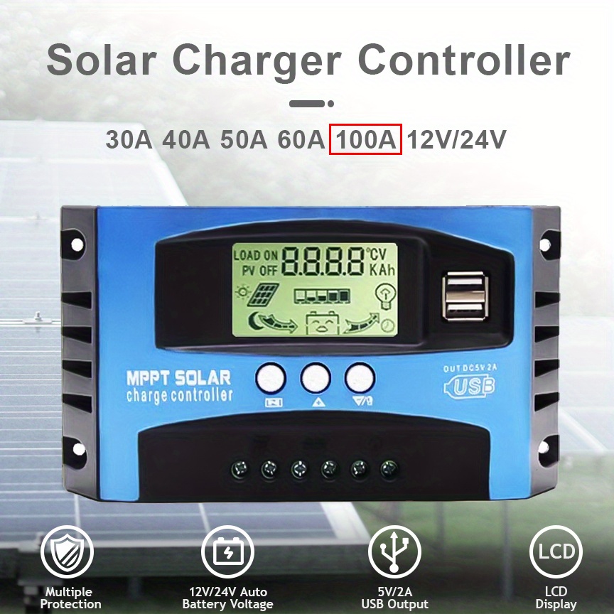 Solar Controller 100a 60a 50a 40a 30a Dual Usb Lcd Display - Temu