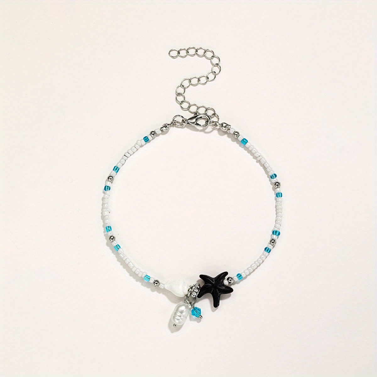 Tobillera Boho De Plata Con Estrella De Mar Y Perlas – Pulsera Para El Pie De Verano, Joyería Playera Para Mujer Y Niña