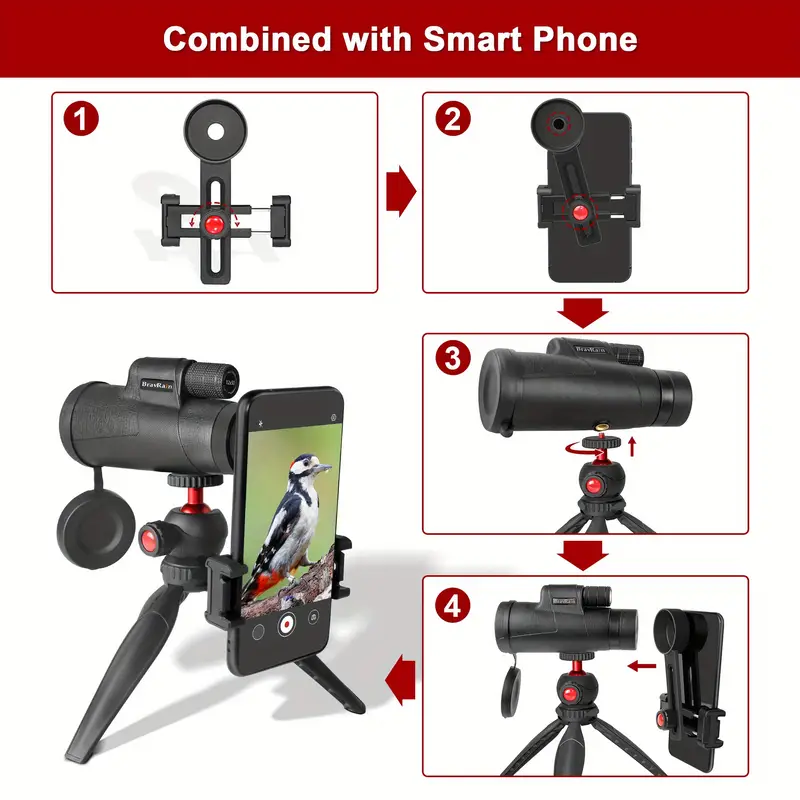 12x50 monocular telescope for adults kids friends high powered hd monocular for smartphone with cell phone adapter tripod for bird watching hiking hunting climbing traveling stargazing details 6
