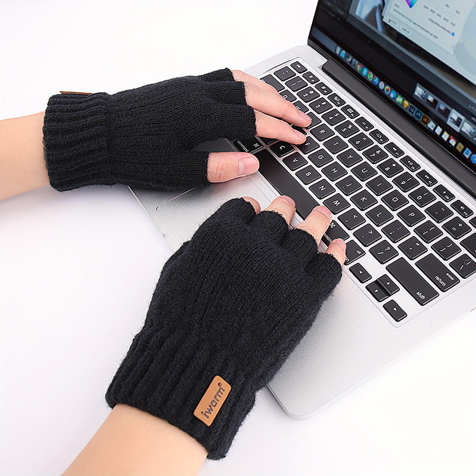 Men Knitting Gloves Fingerless Winter Alpaca Wool Half Finger Hand Warm  Mitten 