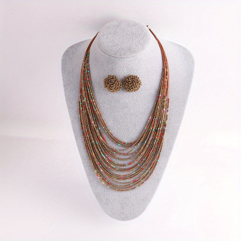 Bohemian Layer Rice Bead Necklace Set