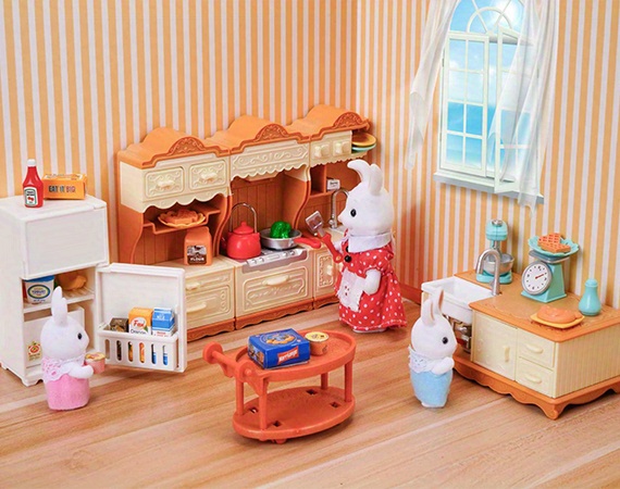 Sylvanian Families Calico Critters Furniture Kitchen Cookware & Trolley Set  1