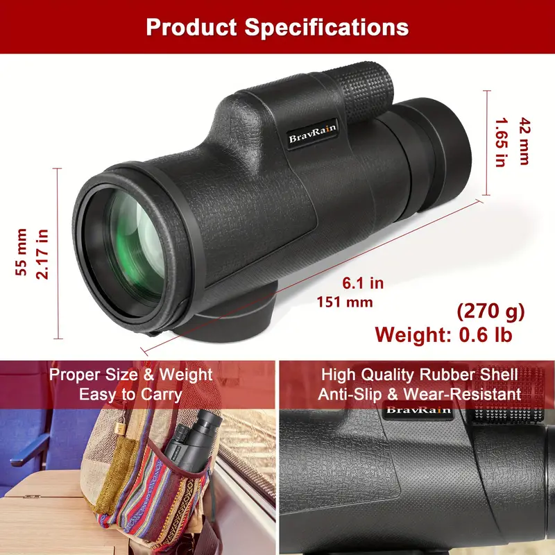 12x50 monocular telescope for adults kids friends high powered hd monocular for smartphone with cell phone adapter tripod for bird watching hiking hunting climbing traveling stargazing details 2