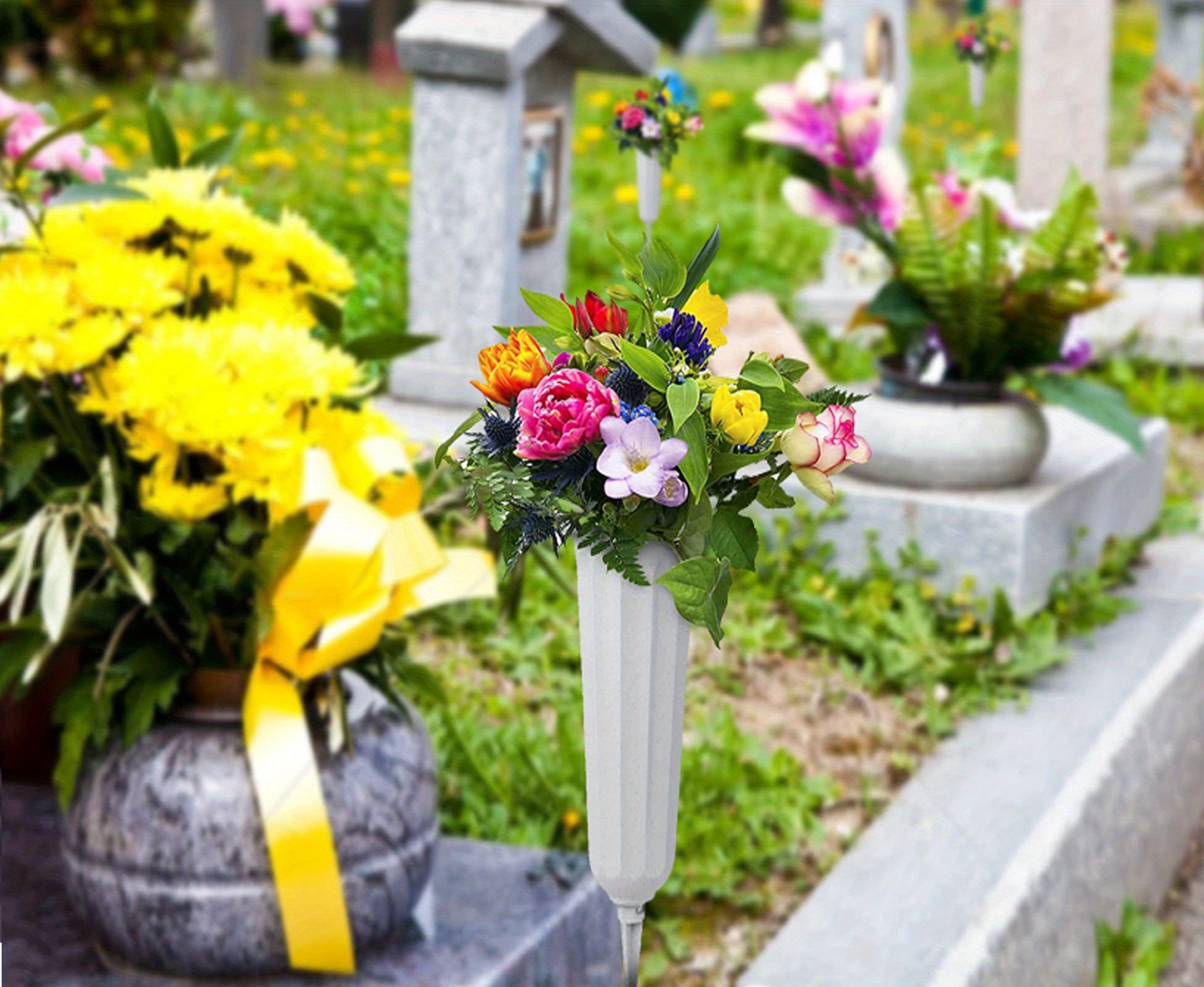 2 pezzi vasi floreali commemorativi vasi del cimitero con punte per vasi  floreali commemorativi all'aperto vaso del cono della tomba del cimitero