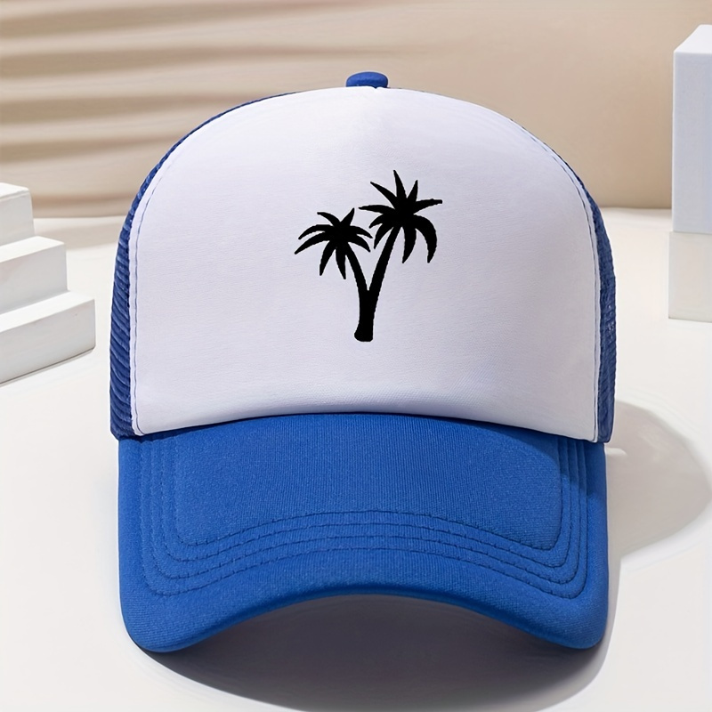 Coconut Tree Print Trucker Hat Mesh Block Baseball Cap Lightweight