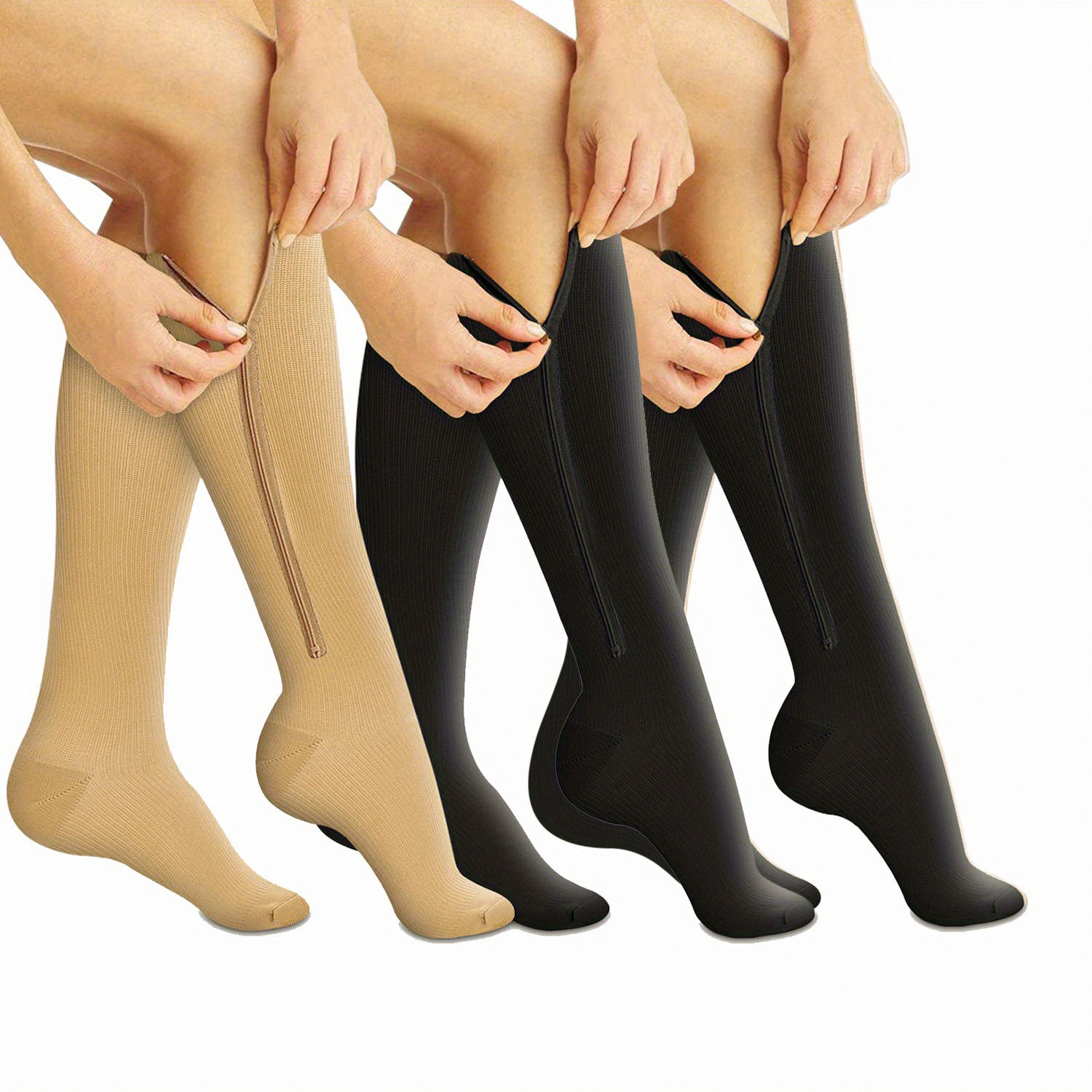 20 30mmhg Knee High Compression Socks Side Zipper Support - Temu
