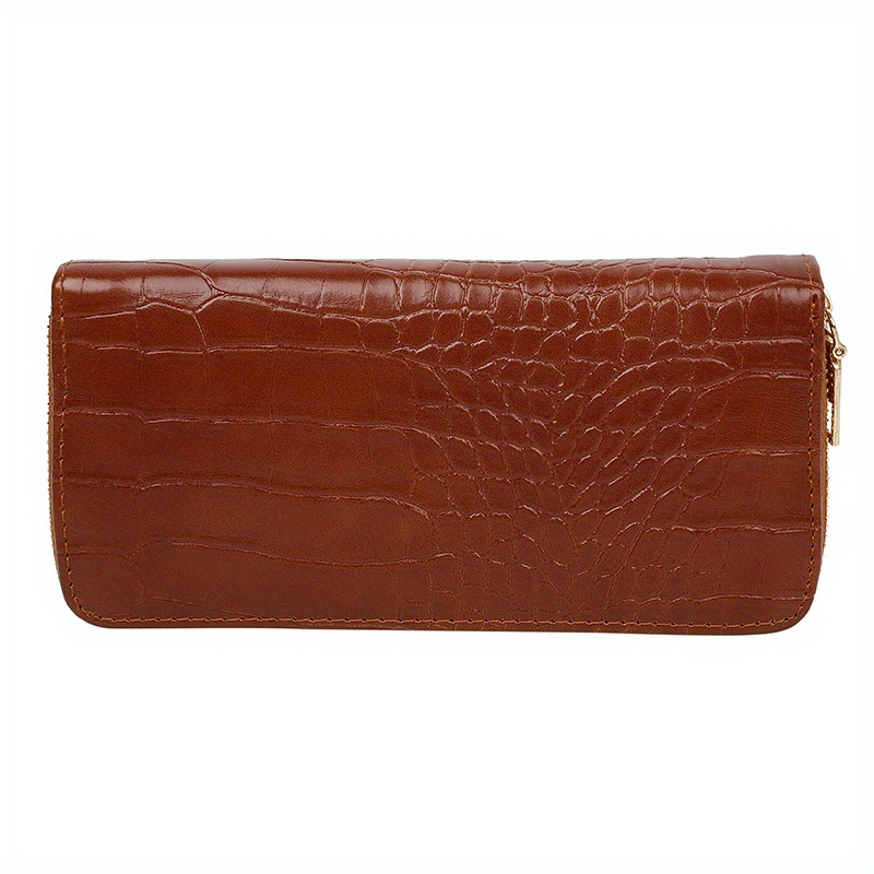 ZIPPED CARD HOLDER IN CROCODILE EMBOSSED CALFSKIN - BROWN