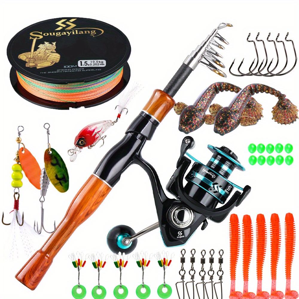 Sougayilang Fishing Pole Kit, Telescopic Fishing Rod and Reel Combo with  Spin