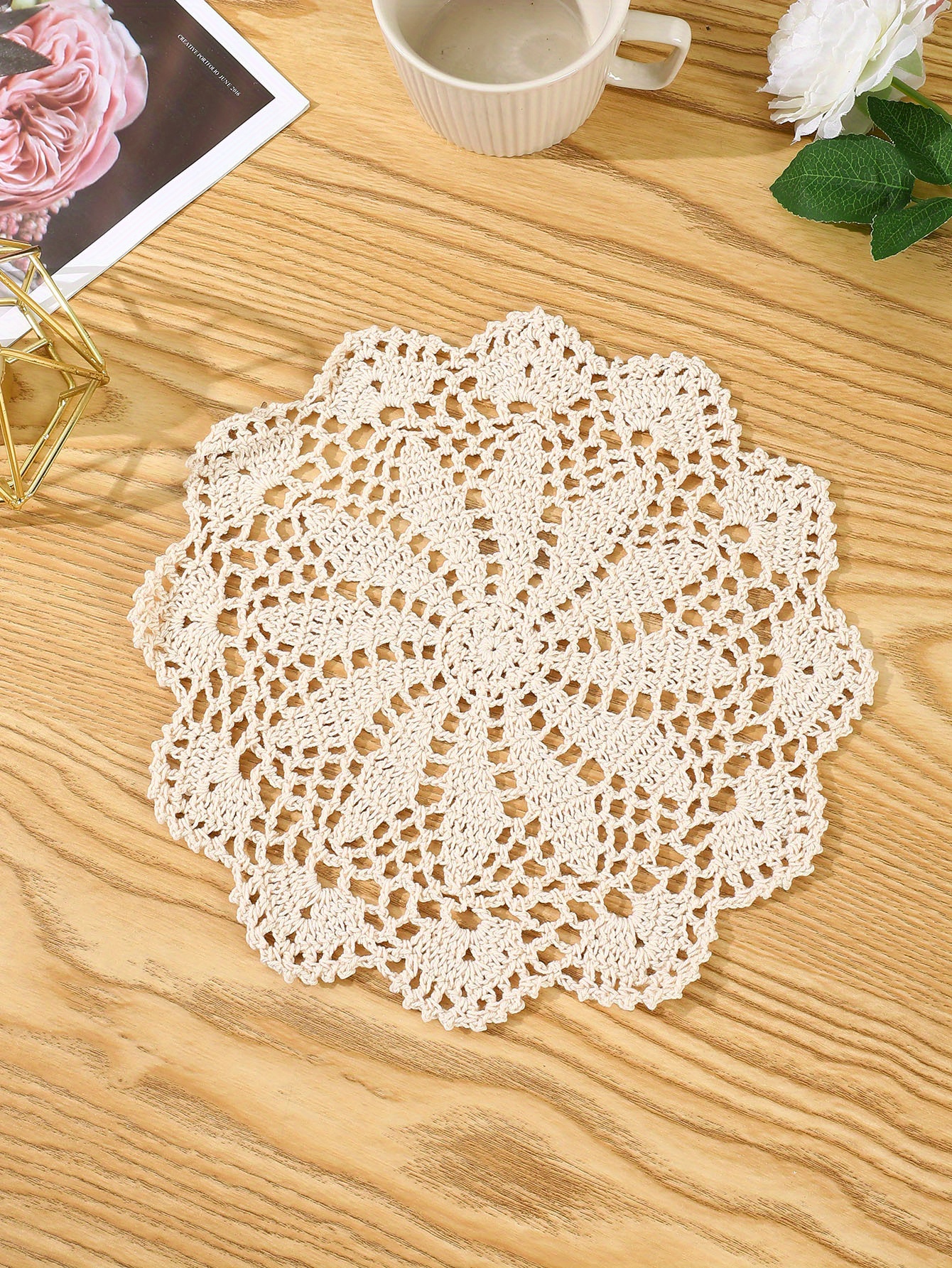 Beige Lace Crochet Coaster Doily Vintage Floral Hollow Out - Temu