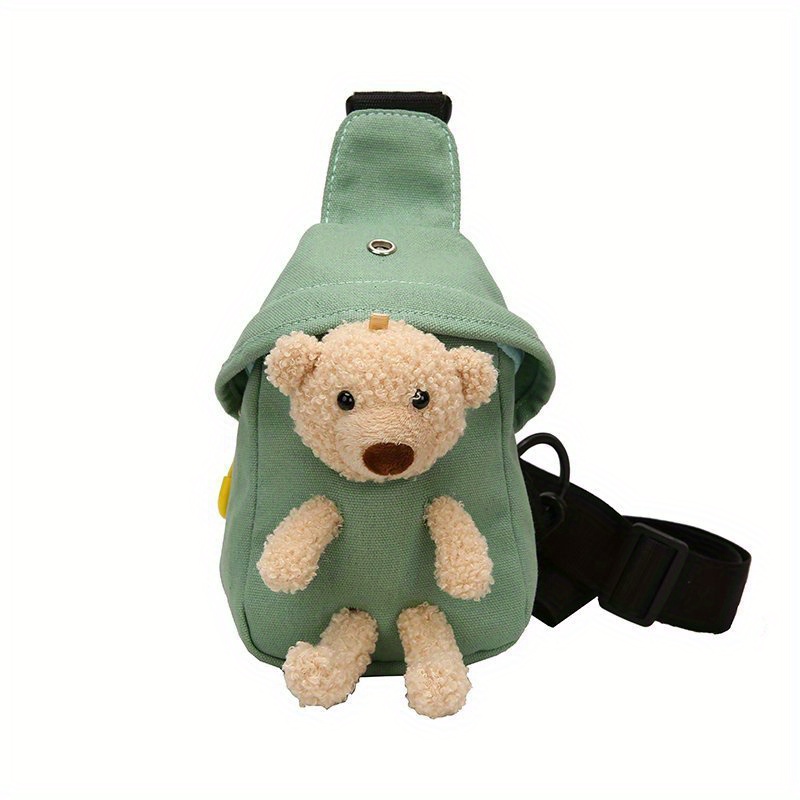 Simple Casual Bear Doll Crossbody Bag, Casual Canvas Chest Bag