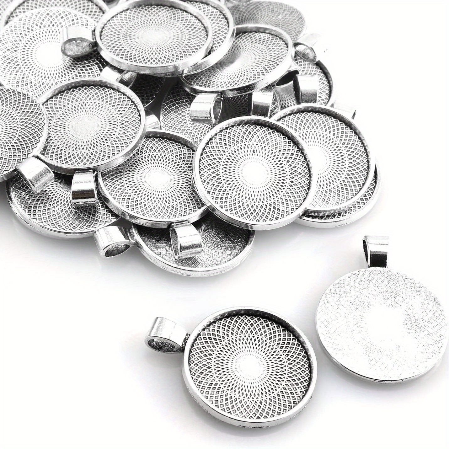 E-shop 25 Stück runde Anhänger-Trays mit erhöhten, kreisförmigen Rohlingen, geeignet für Bastelarbeiten, Foto-Schmuck-Erweiterungen und