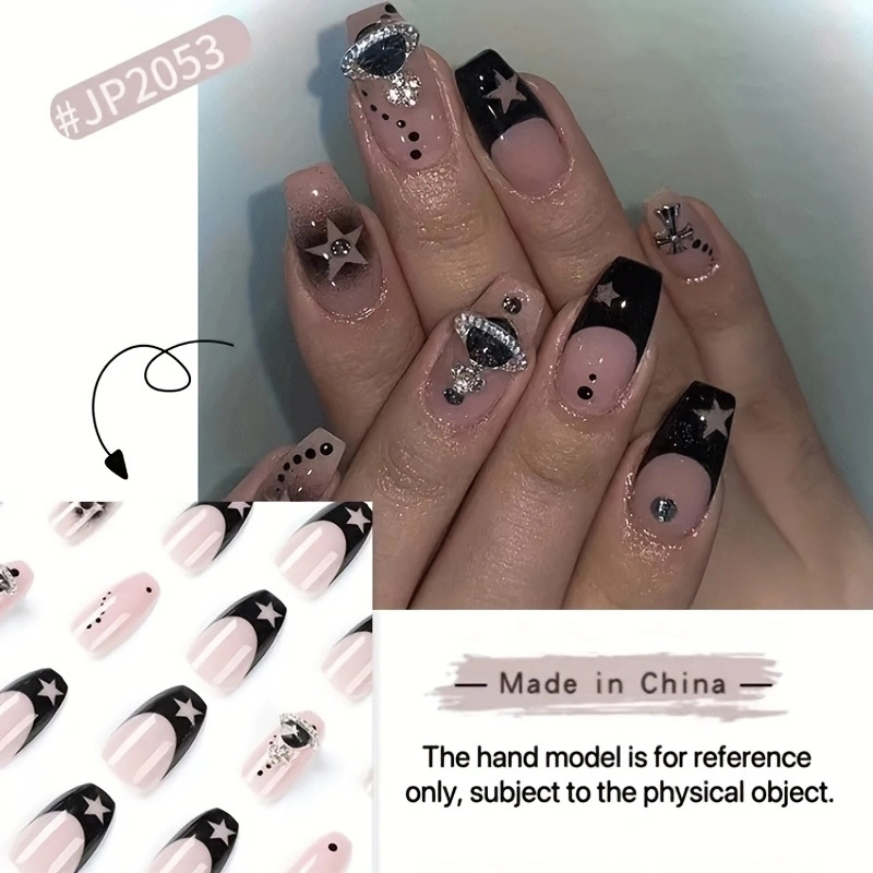 French Tip Press on Nail Short Coffin Fake Nails Silver Glitter Acrylic  Full Cov