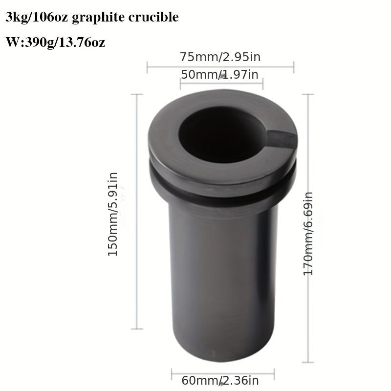 Three different sizes of graphite crucibles were used to