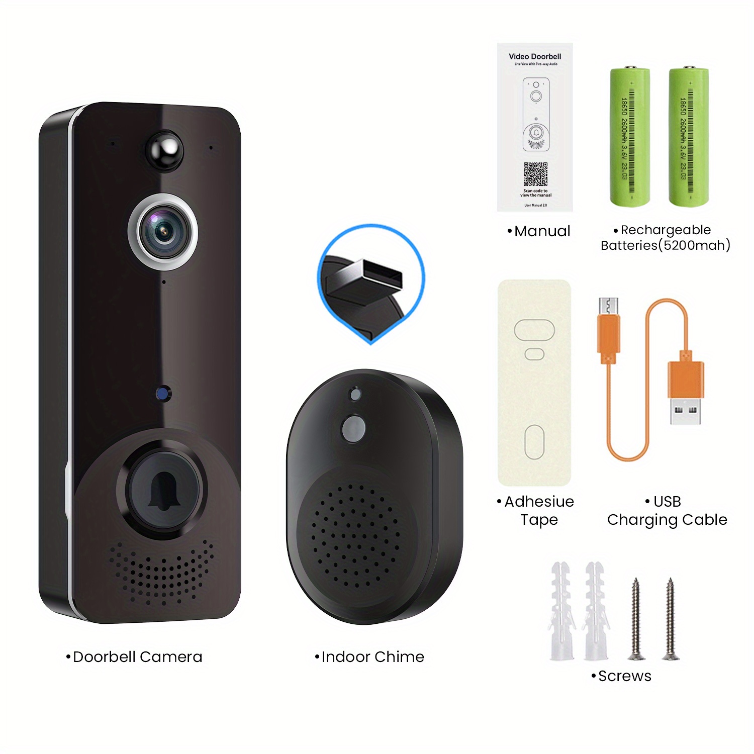 smart wireless doorbell camera with rechargeable batteries 2 way audio ai human detection pir motion detector 2 4g wifi hd live image night vision instant alerts cloud storage chime home security system details 4