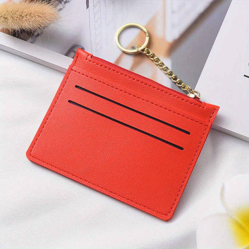 Key Chain Gift Keychain Wallet Card Case Slim Pocket Wallet for Women  Credit Card Holder with Keychain 1 Zipper Pocket, 5 Card Slots (Color 