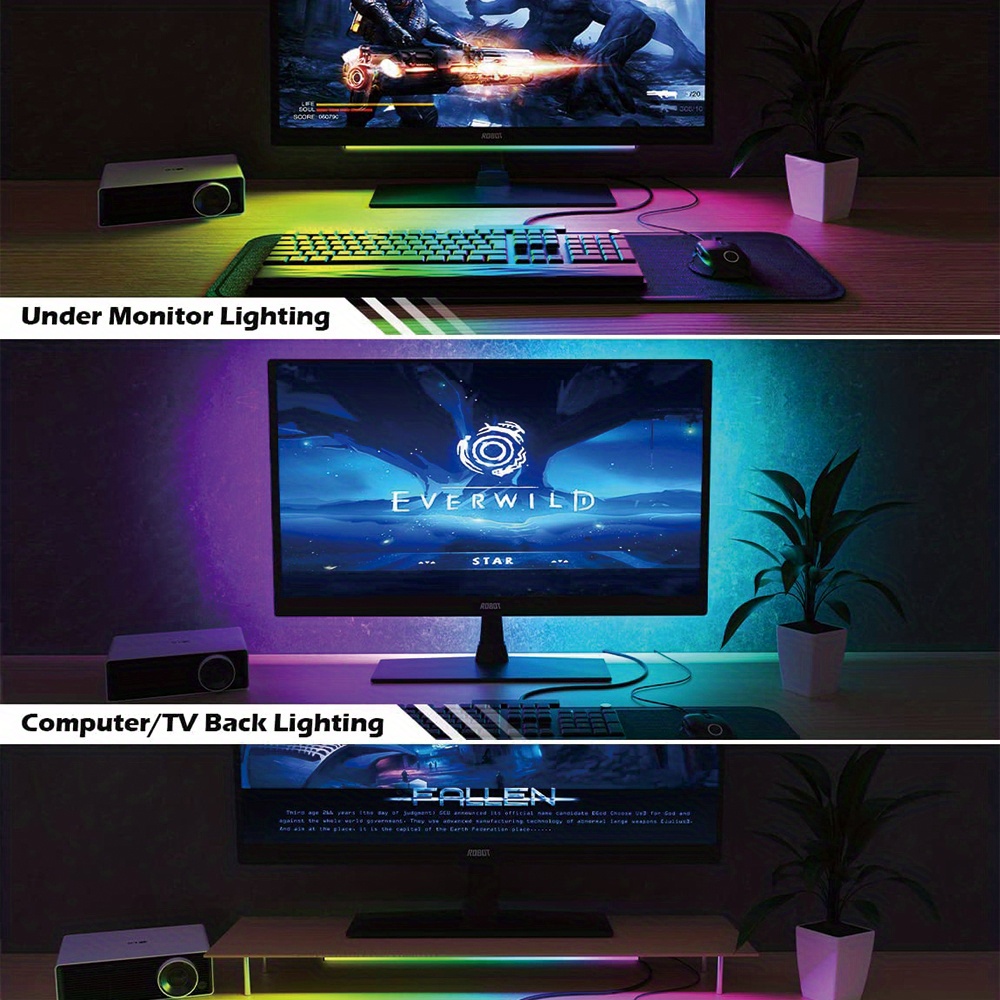 1 set under monitor rgb light bar led light for desk gaming setup usb powered keyboard light 12 inch 5v 100 color change modes app control led ambient lights for room decor desk setup pc details 8