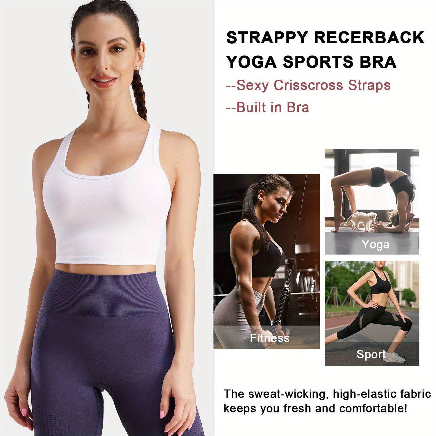 Strappy Gym Sports Bra, Yoga Bra, Sexy Crop Top Athletic Fitness