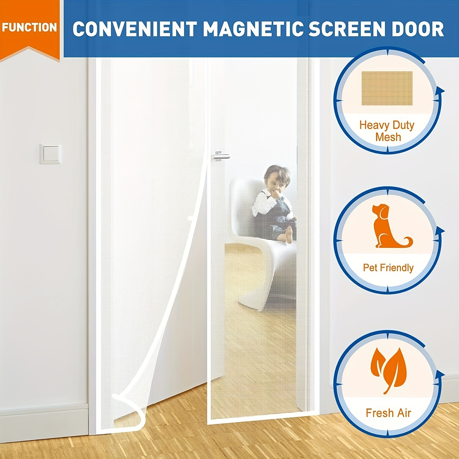 Magnetic Screen Door Large Magnet Patio Door Mesh Curtain - Temu