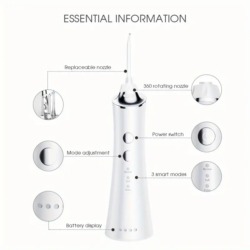portable ipx7 waterproof teeth cleaner with 5 nozzles and 150ml tank rechargeable smart electric teeth whitening dentistry oral irrigator cordless water flosser for at home dental care details 10
