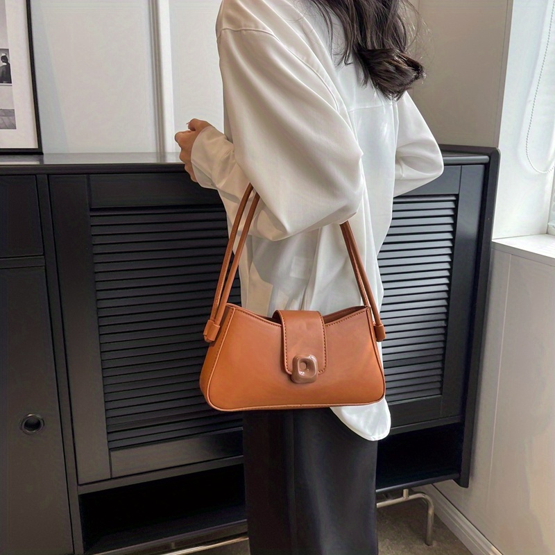 for Vintage Baguette Women Bag Pu Leather Shoulder Bag Solid Color