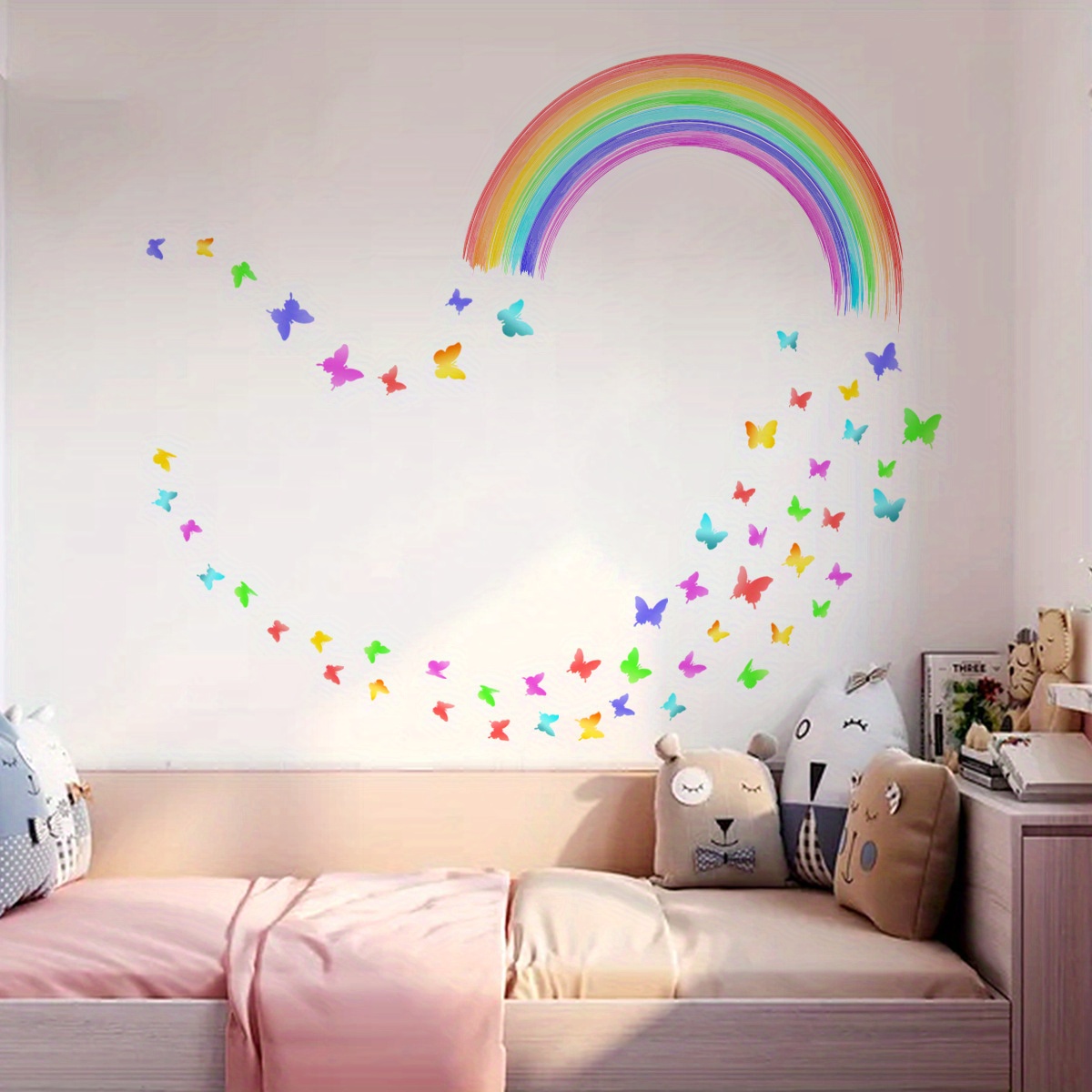 Papillon fille arc-en-ciel fleurs fantaisie Sticker Mural décalcomanie  impression Art enfants chambre décor DS1 -  France