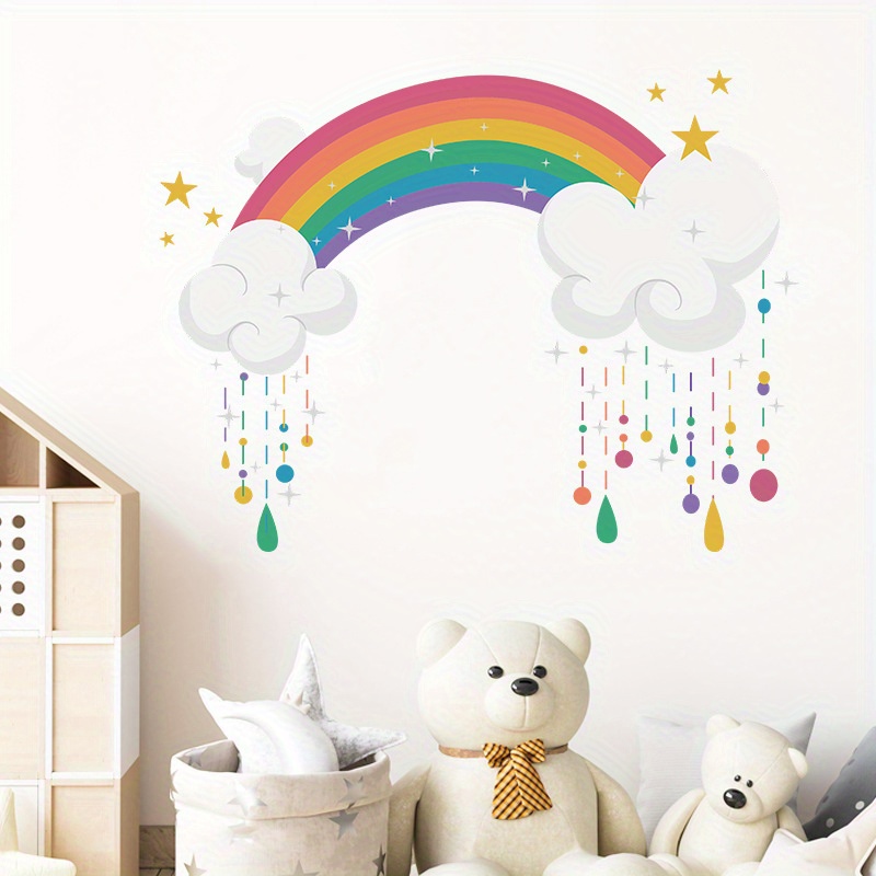 Pegatinas de pared de arcoíris, nubes, estrellas, mariposas, papel tapiz de  fondo, pegatinas decorativas para el hogar, sala de estar, 30x90cm, Ms6244  - AliExpress