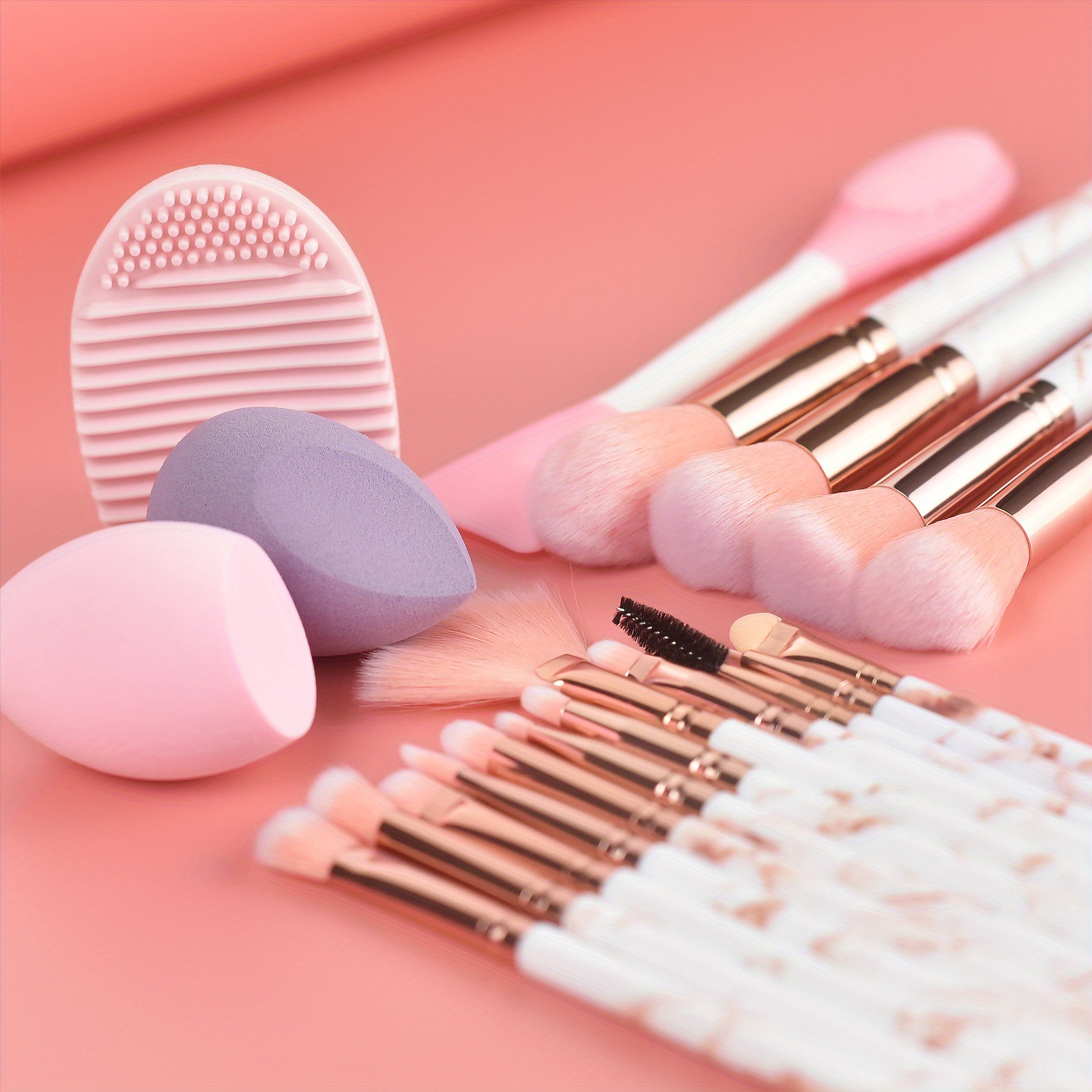 Marble Makeup Brushes Set Makeup Sponges Premium Synthetic Temu
