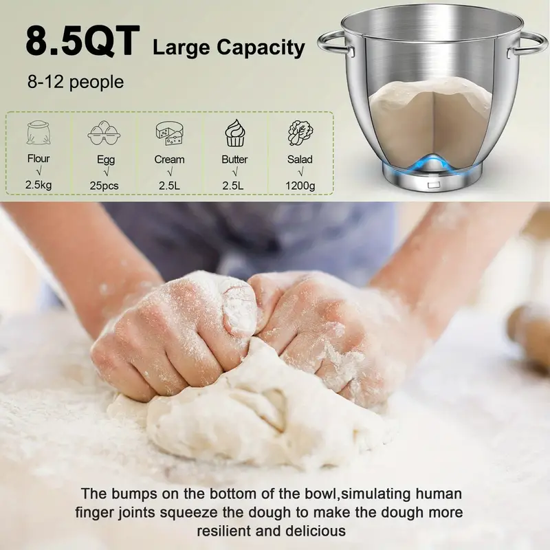 1pc vertical mixer household kitchen mixer food mixer cake mixer dough hook egg beater whisk dough hook splash guard and mixing bowl used for baking cakes and  american standard details 2