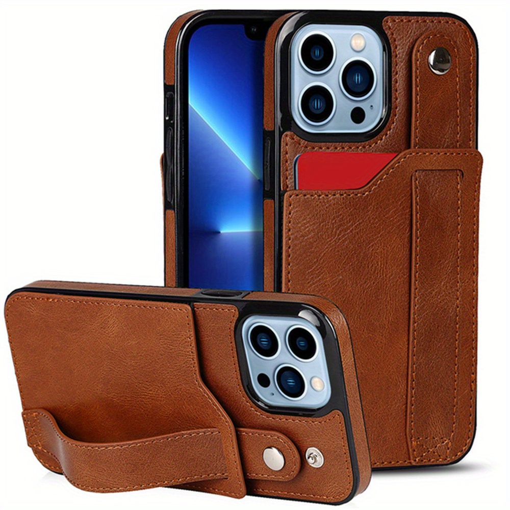 Leather Wallet Flip Phone Case With Wrist Strap Slot Holder - Temu New