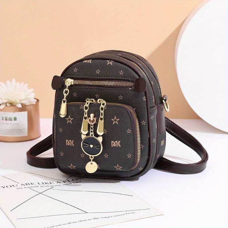 Minicloss Women's Fashion Cute Star Print Crossbody Shoulder Bag with Chain Strap Ladies Mini Square Bags Clutch Wallet Handbags Valentine's Day Gift